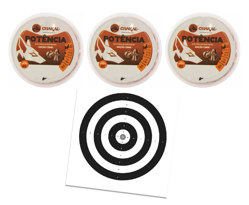 Kit 03 Cx Chumbinho De Pressão Premium Potencia Cobreado 5,5mm + Alvos