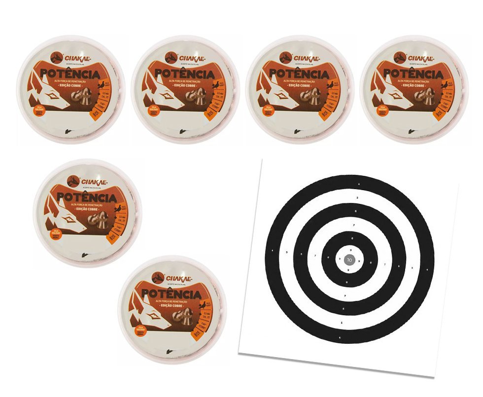 Kit 06 Cx Chumbinho De Pressão Premium Potencia Cobreado 5,5mm + Alvos