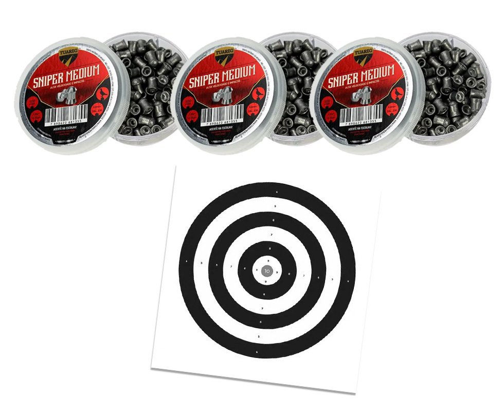 Kit 03 Cx Chumbinho De Pressão Tuareg Sniper Medium 6,0 + Alvos