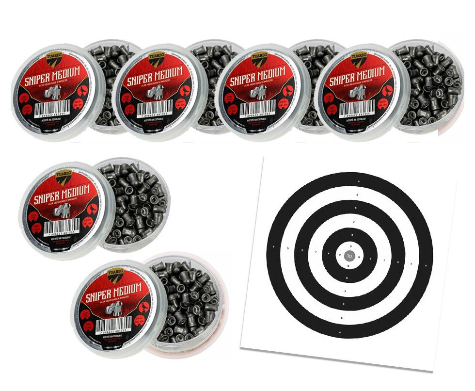 Kit 06 Cx Chumbinho De Pressão Tuareg Sniper Medium 6,0 + Alvos