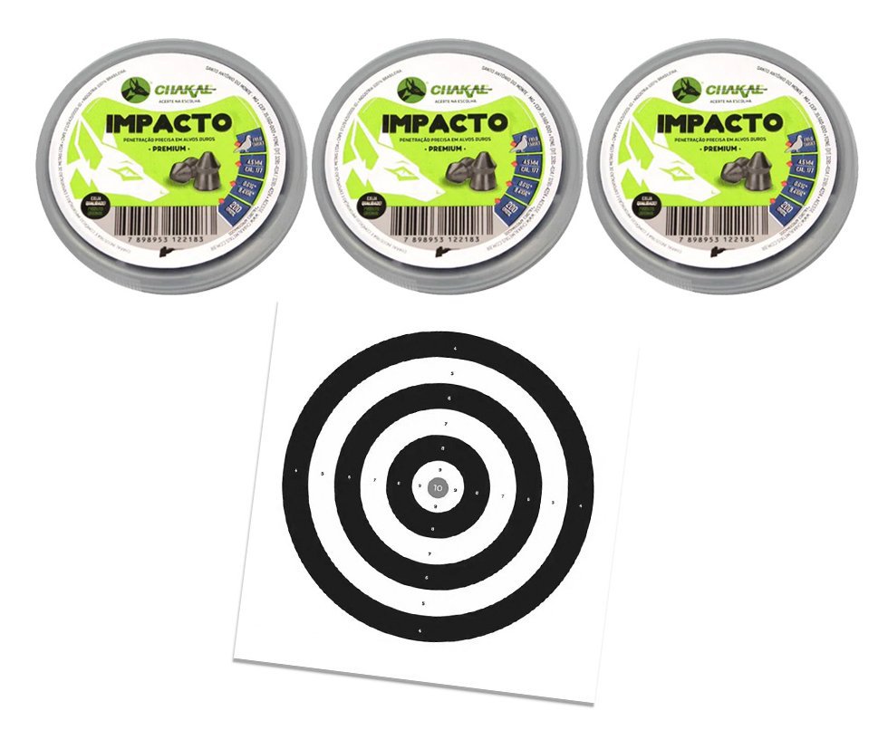 Kit 05 Cx Chumbinho Impacto Calibre 4,5mm - 200 Unidades - Chakal + Alvos