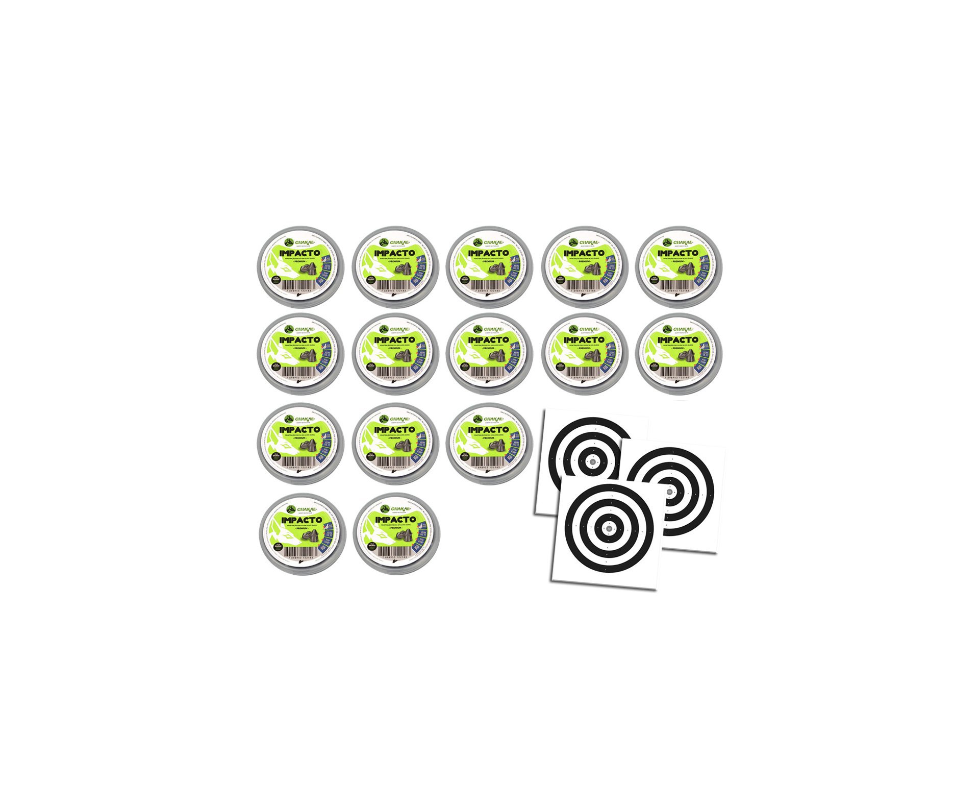 Kit 15 Cx Chumbinho Impacto Calibre 4,5mm - 200 Unidades - Chakal + Alvos