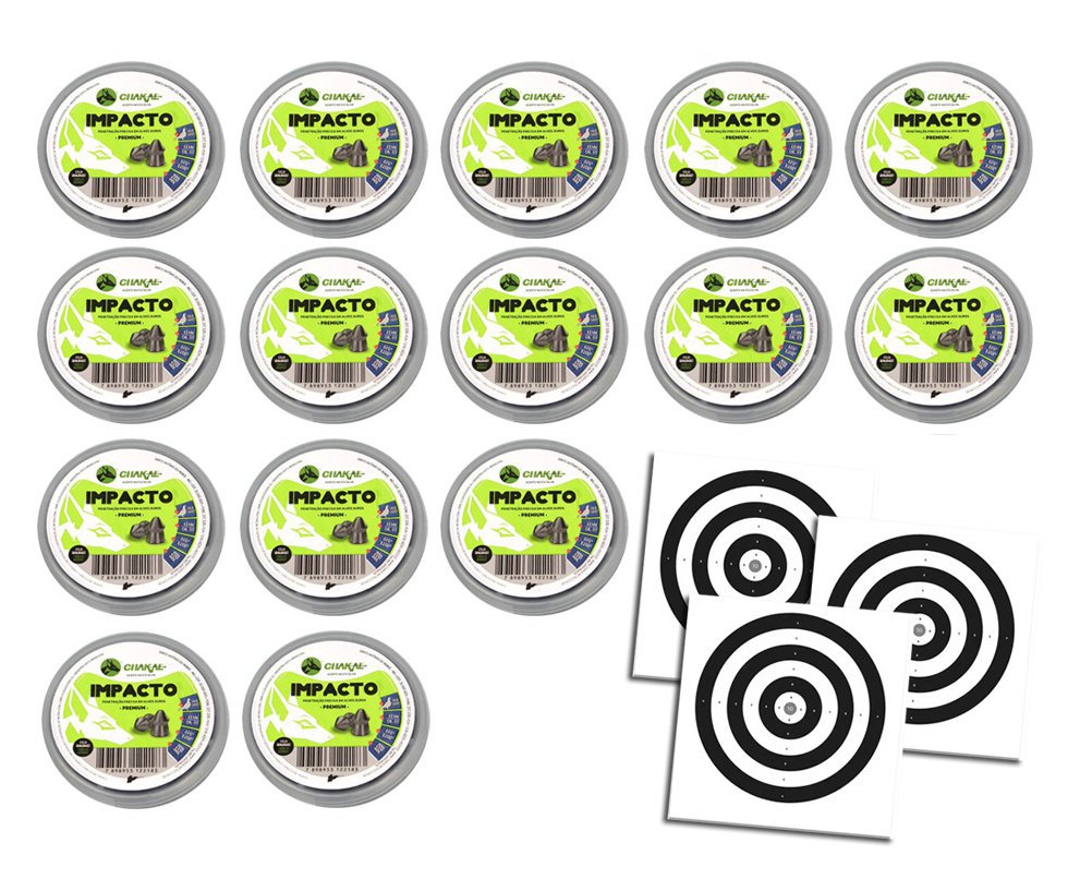 Kit 15 Cx Chumbinho Impacto Calibre 4,5mm - 200 Unidades - Chakal + Alvos