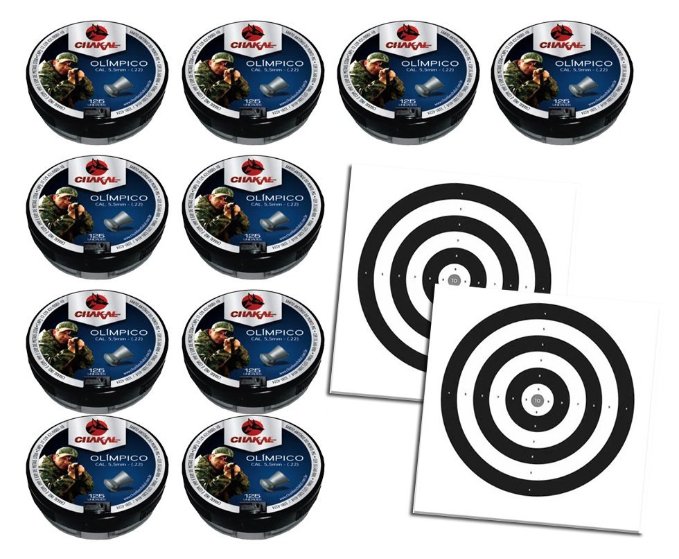 Kit 10 Cx Chumbinho Olímpico Calibre 5,5 Mm - 125 Unidades - Chakal + Alvos