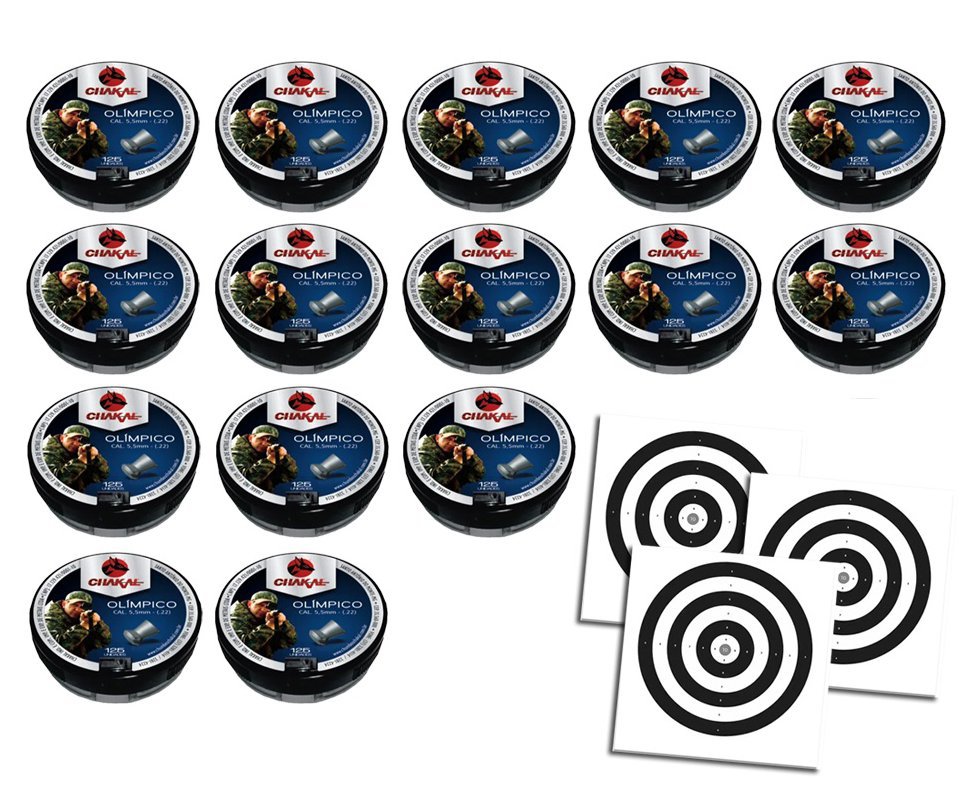 Kit 15 Cx Chumbinho Olímpico Calibre 5,5 Mm - 125 Unidades - Chakal + Alvos