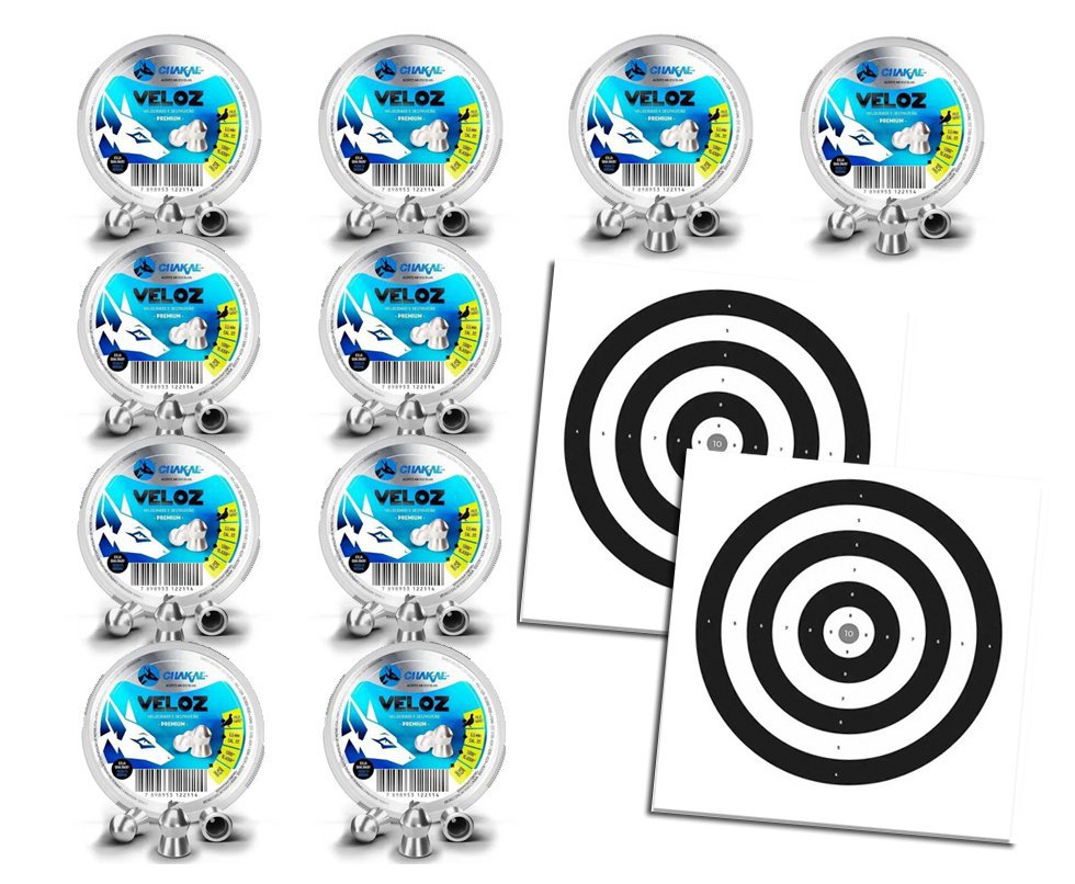 Kit 10 Cx Chumbinho Veloz Calibre 5,5 Mm - 125 Unidades - Chakal + Alvos