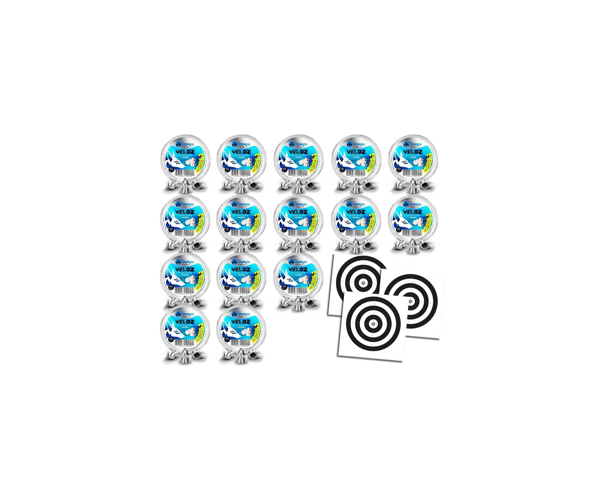 Kit 15 Cx Chumbinho Veloz Calibre 5,5 Mm - 125 Unidades - Chakal + Alvos