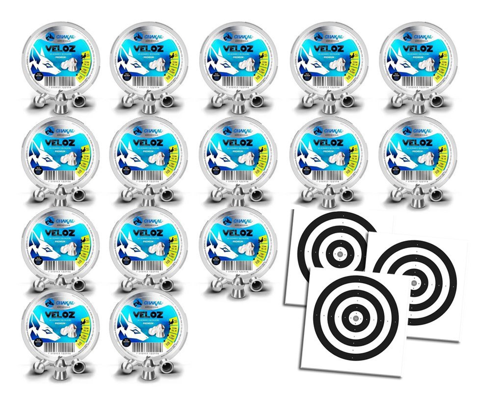 Kit 15 Cx Chumbinho Veloz Calibre 5,5 Mm - 125 Unidades - Chakal + Alvos