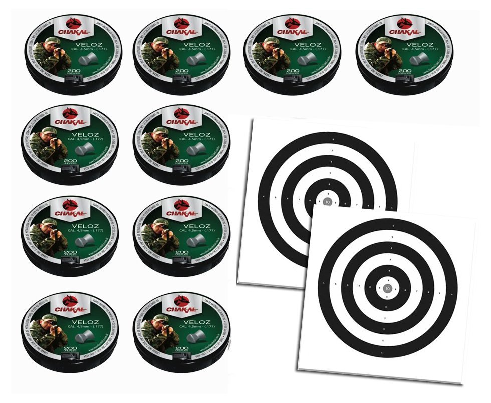 Kit 10 Cx Chumbinho Veloz Calibre 4,5 Mm - 200 Unidades - Chakal + Alvos