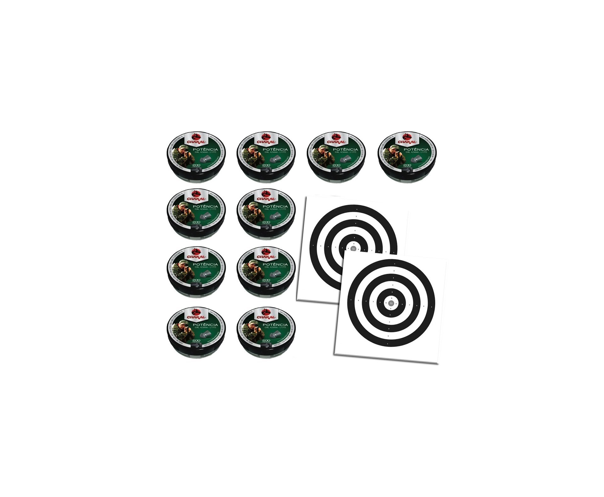 Kit 10 Cx Chumbinho Potência Calibre 4,5 Mm - 200 Unidades - Chakal + Alvos
