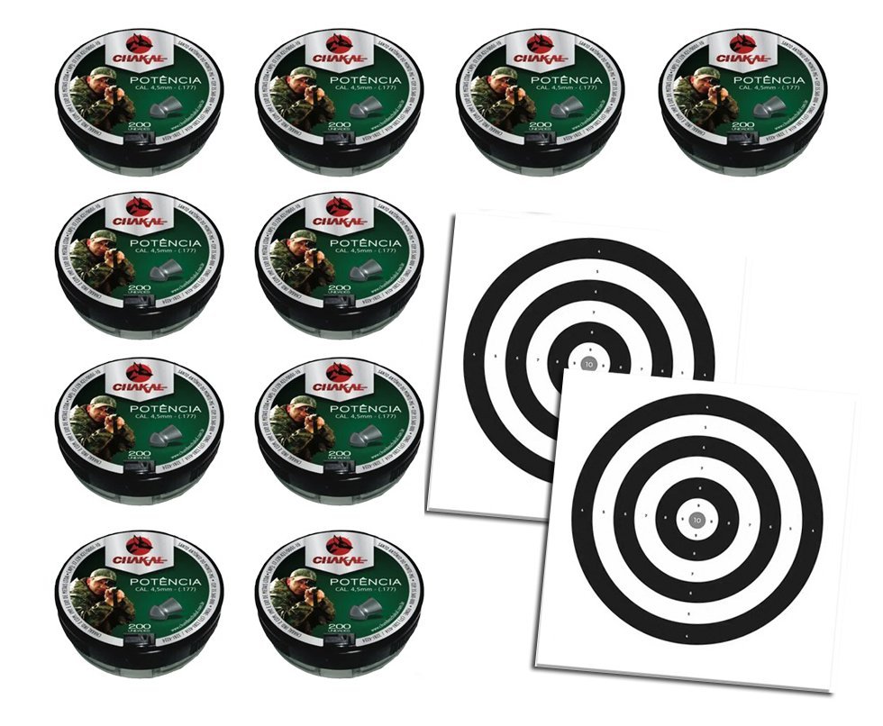 Kit 10 Cx Chumbinho Potência Calibre 4,5 Mm - 200 Unidades - Chakal + Alvos
