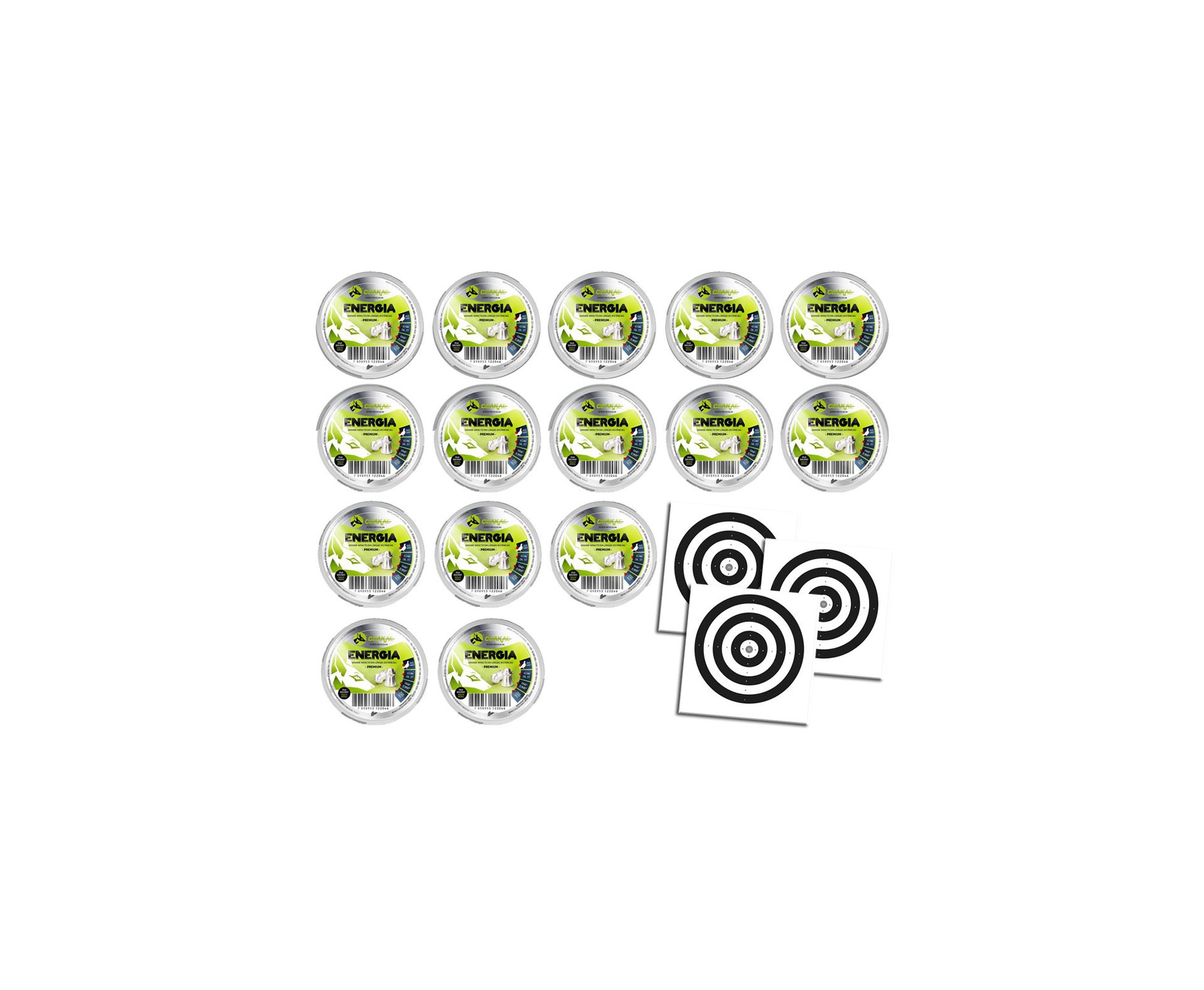 Kit 15 Cx Chumbinho Energia Calibre 4,5 Mm - 200 Unidades - Chakal + Alvos