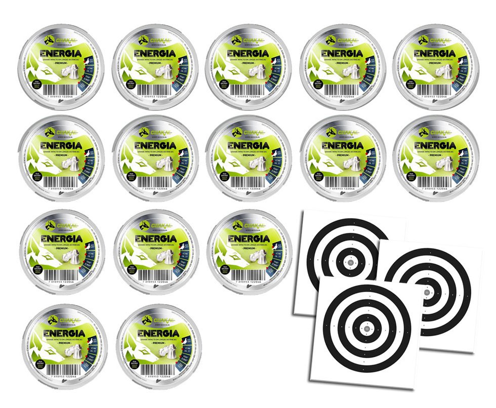 Kit 15 Cx Chumbinho Energia Calibre 4,5 Mm - 200 Unidades - Chakal + Alvos