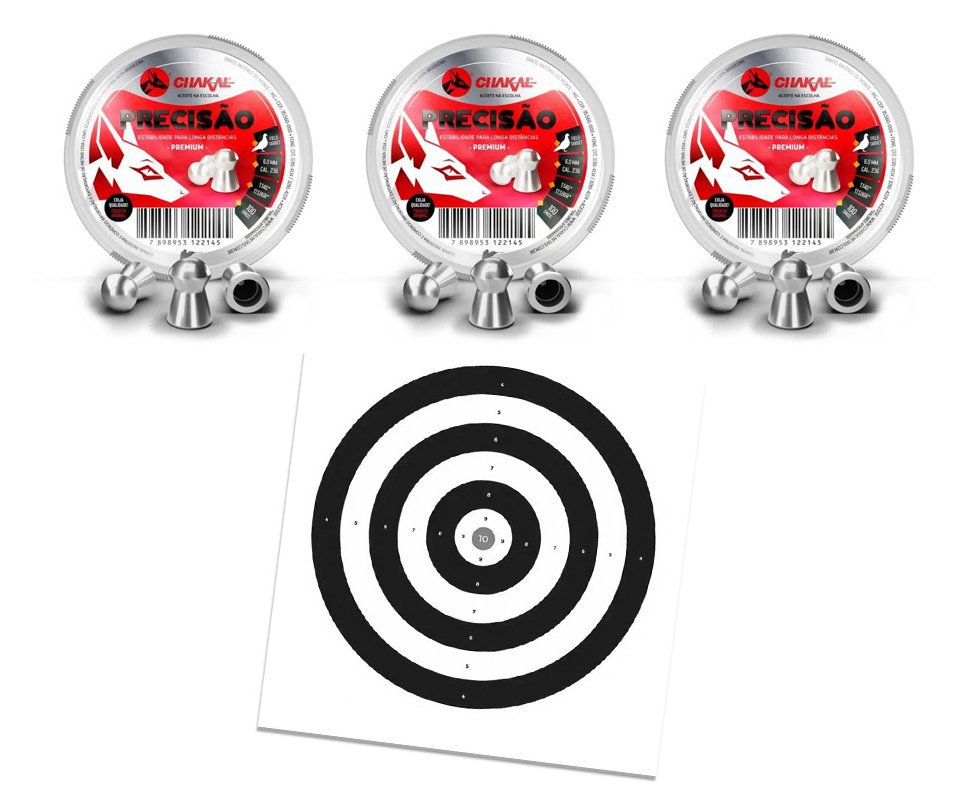 Kit 03 Cx Chumbinho Precisão Calibre 6,0 Mm - 100 Unidades - Chakal + Alvos