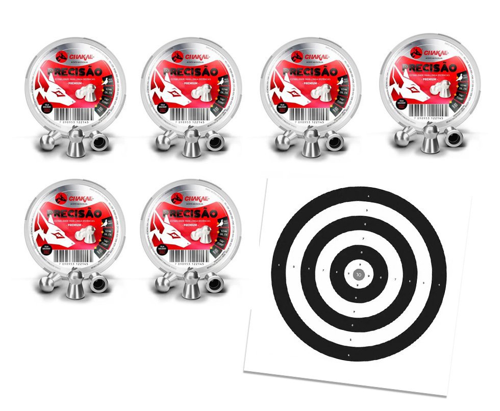 Kit 06 Cx Chumbinho Precisão Calibre 6,0 Mm - 100 Unidades - Chakal + Alvos