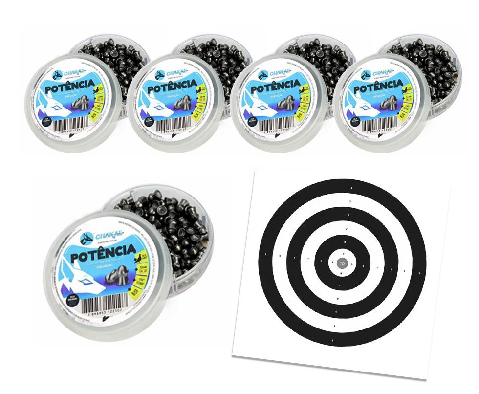 Kit 05 Cx Chumbinho Potência Calibre 5,5 Mm - 125 Unidades - Chakal + Alvos