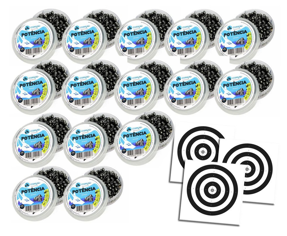 Kit 15 Cx Chumbinho Potência Calibre 5,5 Mm - 125 Unidades - Chakal + Alvos