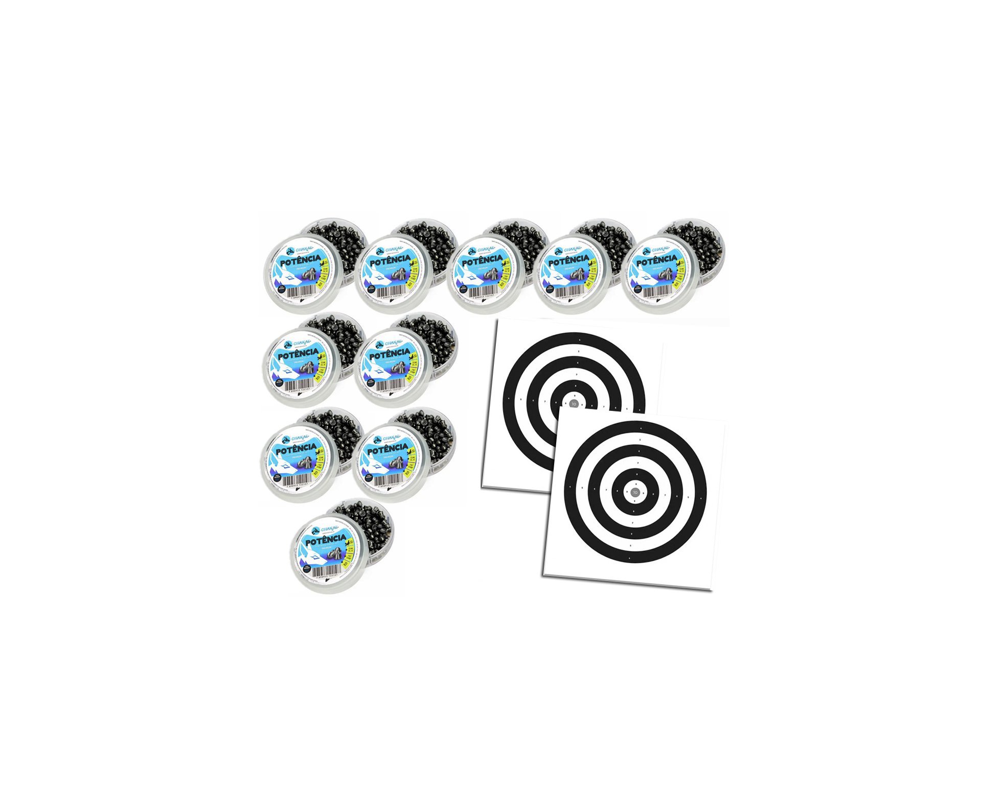 Kit 10 Cx Chumbinho Potência Calibre 5,5 Mm - 125 Unidades - Chakal + Alvos