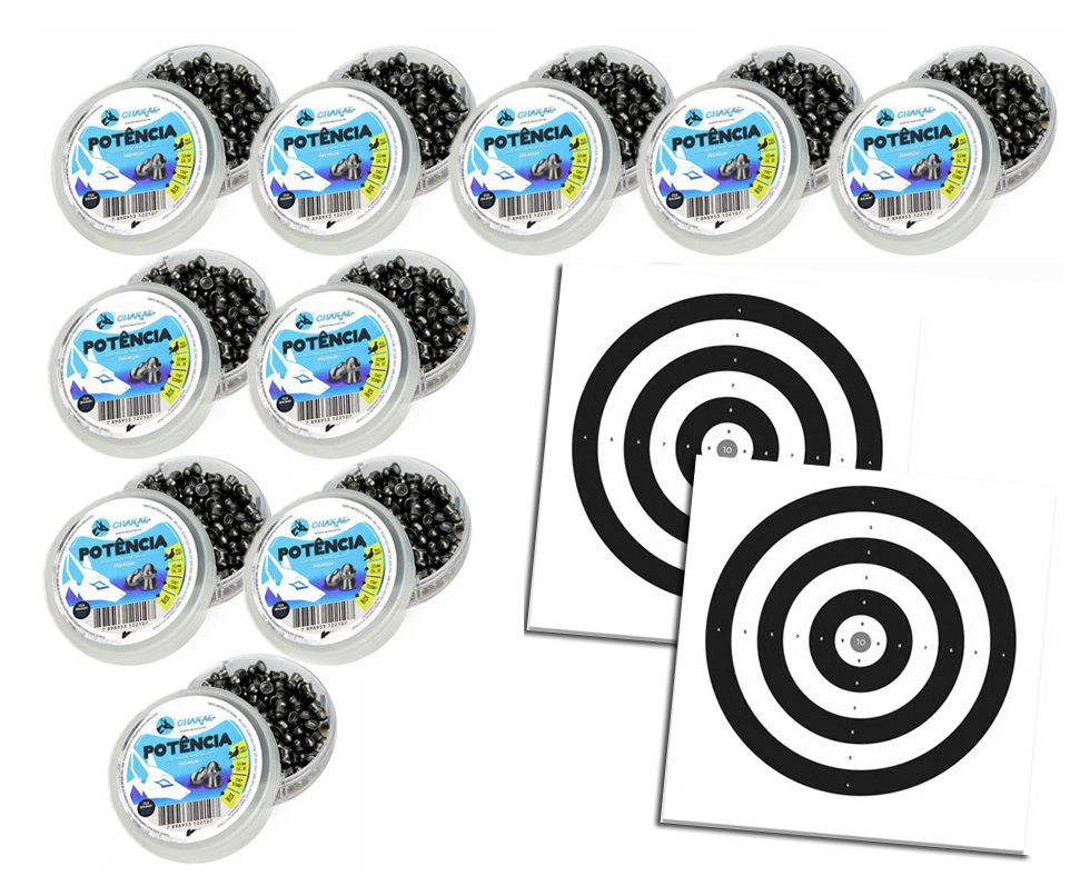 Kit 10 Cx Chumbinho Potência Calibre 5,5 Mm - 125 Unidades - Chakal + Alvos