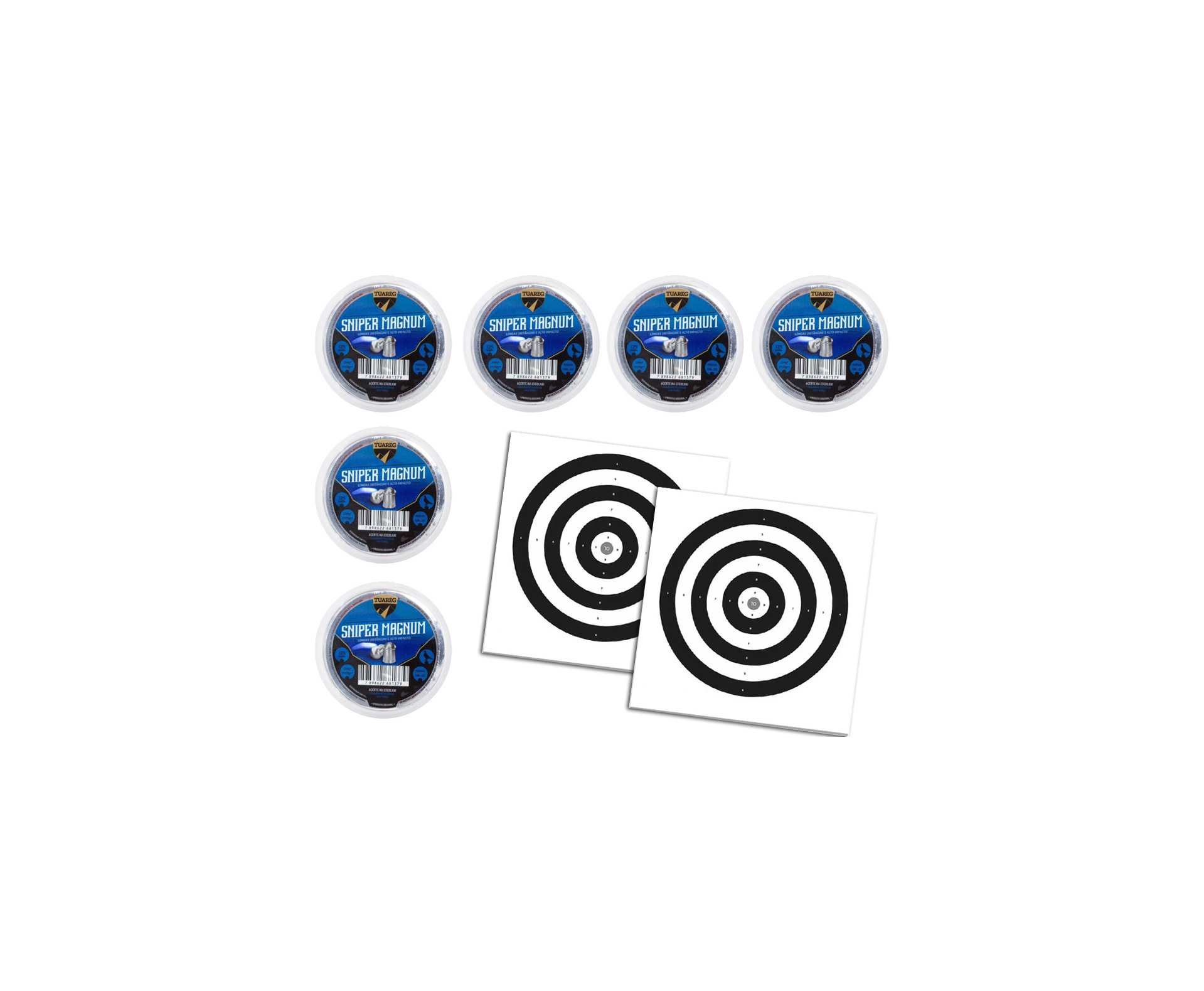 Kit 06 Cx Chumbinho de Pressão Sniper Magnum 5,5mm Tuareg Preminum 125und - Chakal + Alvos