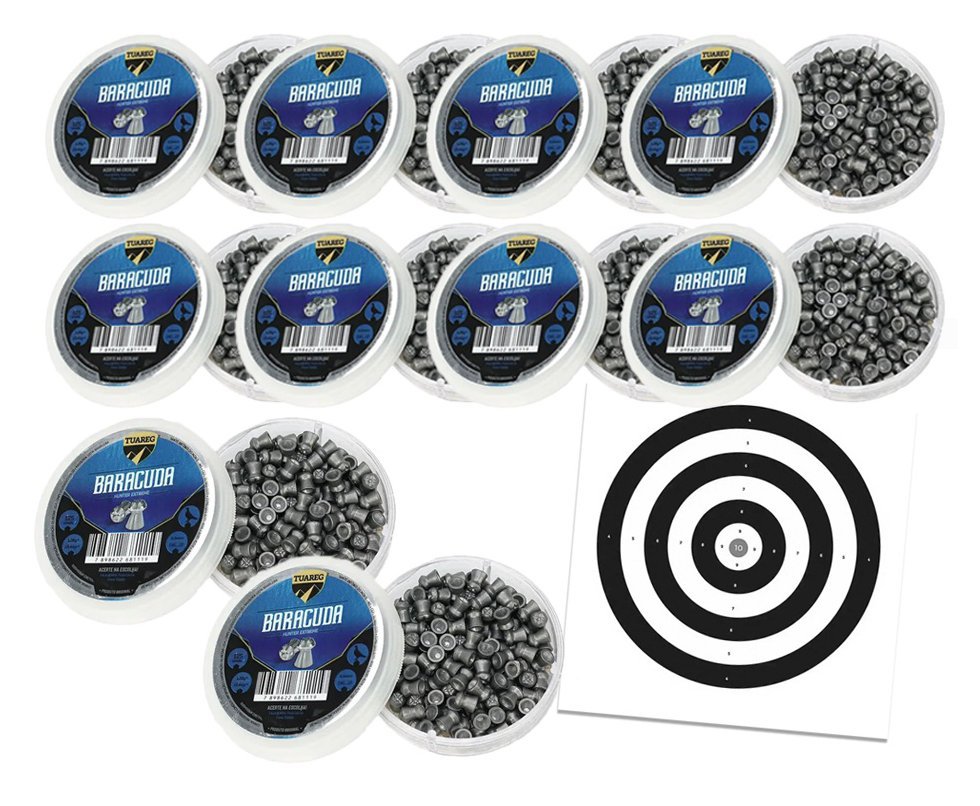 Kit 10 Cx Chumbinho De Pressão Tuareg Baracuda Hunter Extreme 5,5mm + Alvos