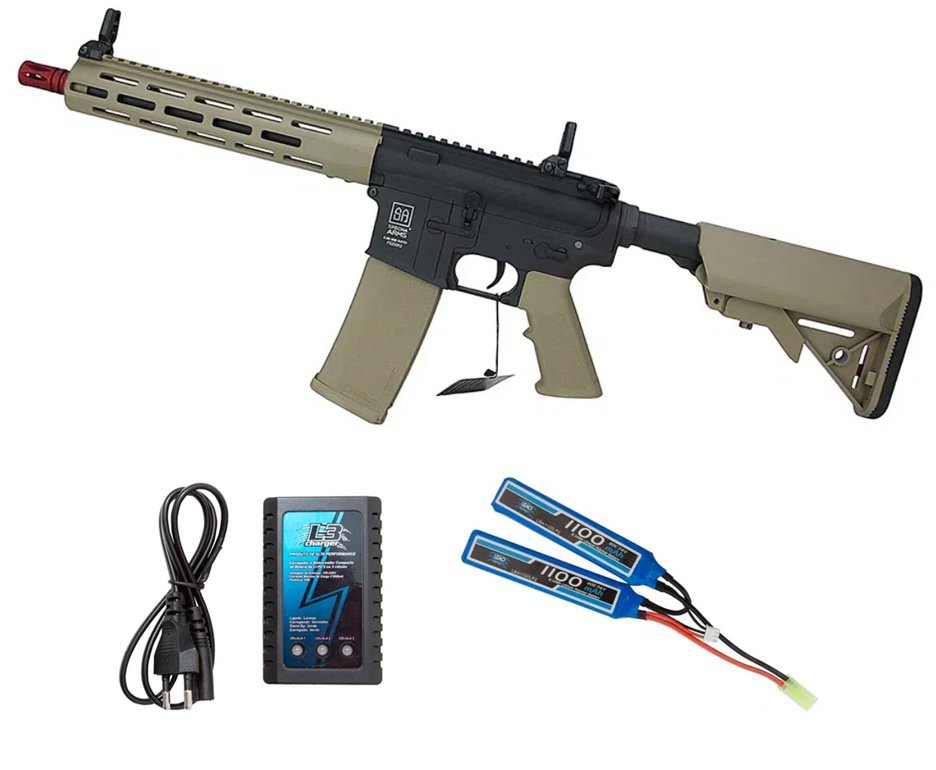 Rifle de Airsoft AEG M4 SA-F03 Flex Half Tan M-LOK - Specna Arms + Bateria 7.4 + Carregador