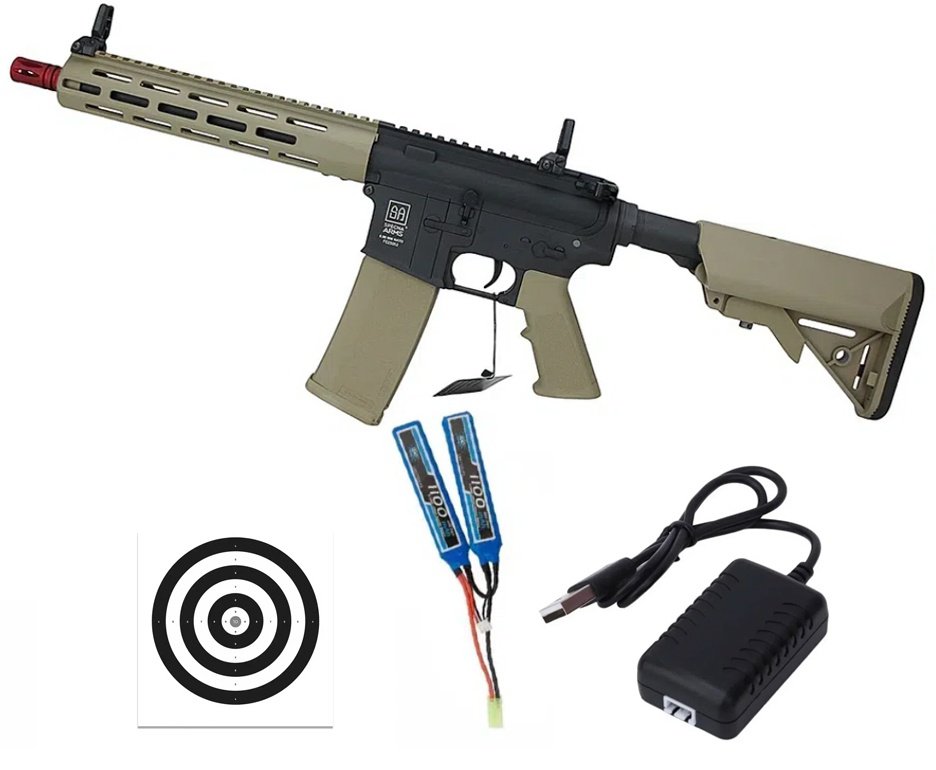 Rifle de Airsoft AEG M4 SA-F03 Flex Half Tan M-LOK - Specna Arms + Bateria 7.4 + Carregador