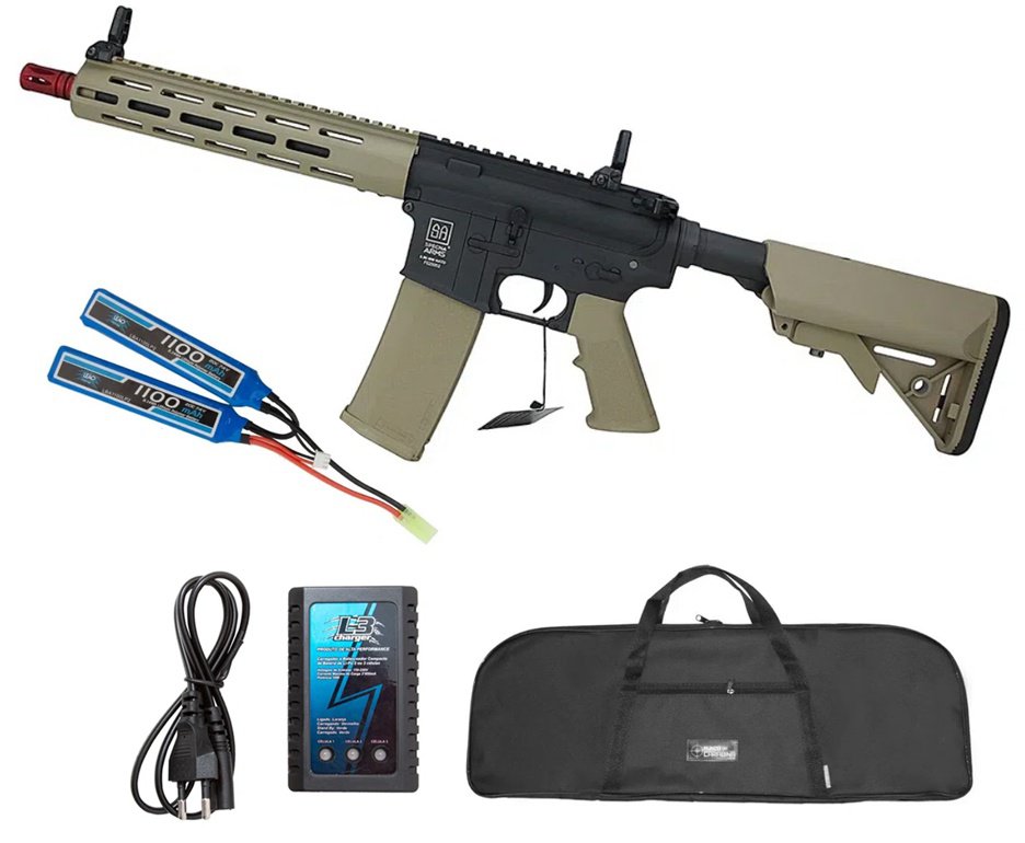 Rifle de Airsoft AEG M4 SA-F03 Flex Half Tan M-LOK - Specna Arms + Bateria 7.4 +Carregador + Capa