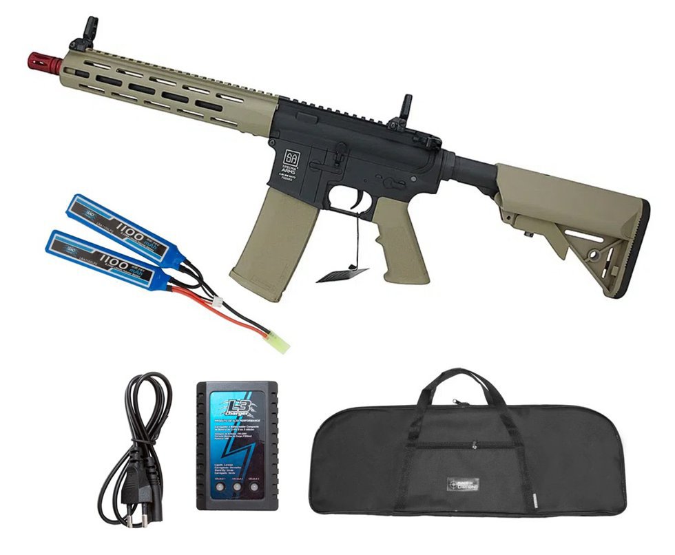 Rifle de Airsoft AEG M4 SA-F03 Flex Half Tan M-LOK - Specna Arms + Bateria 7.4 +Carregador + Capa