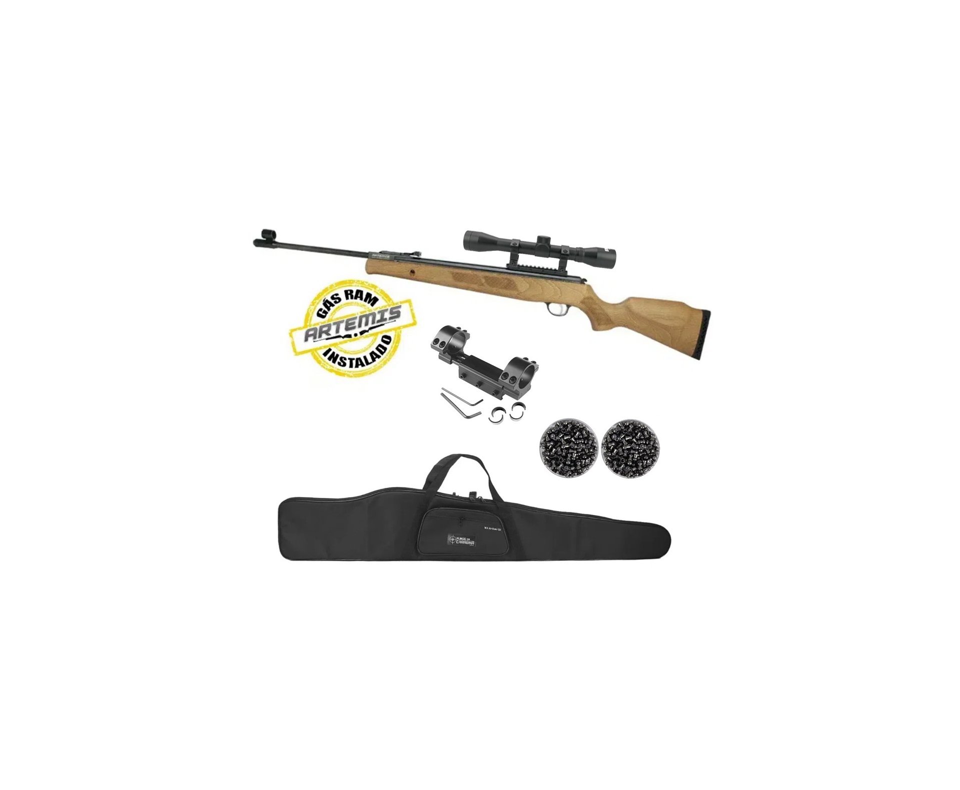 Carabina de Pressão Falcon GR1600W Nitro 6mm GR 90kg Artemis FXR + Luneta 4x32 + Chumbinho + Capa