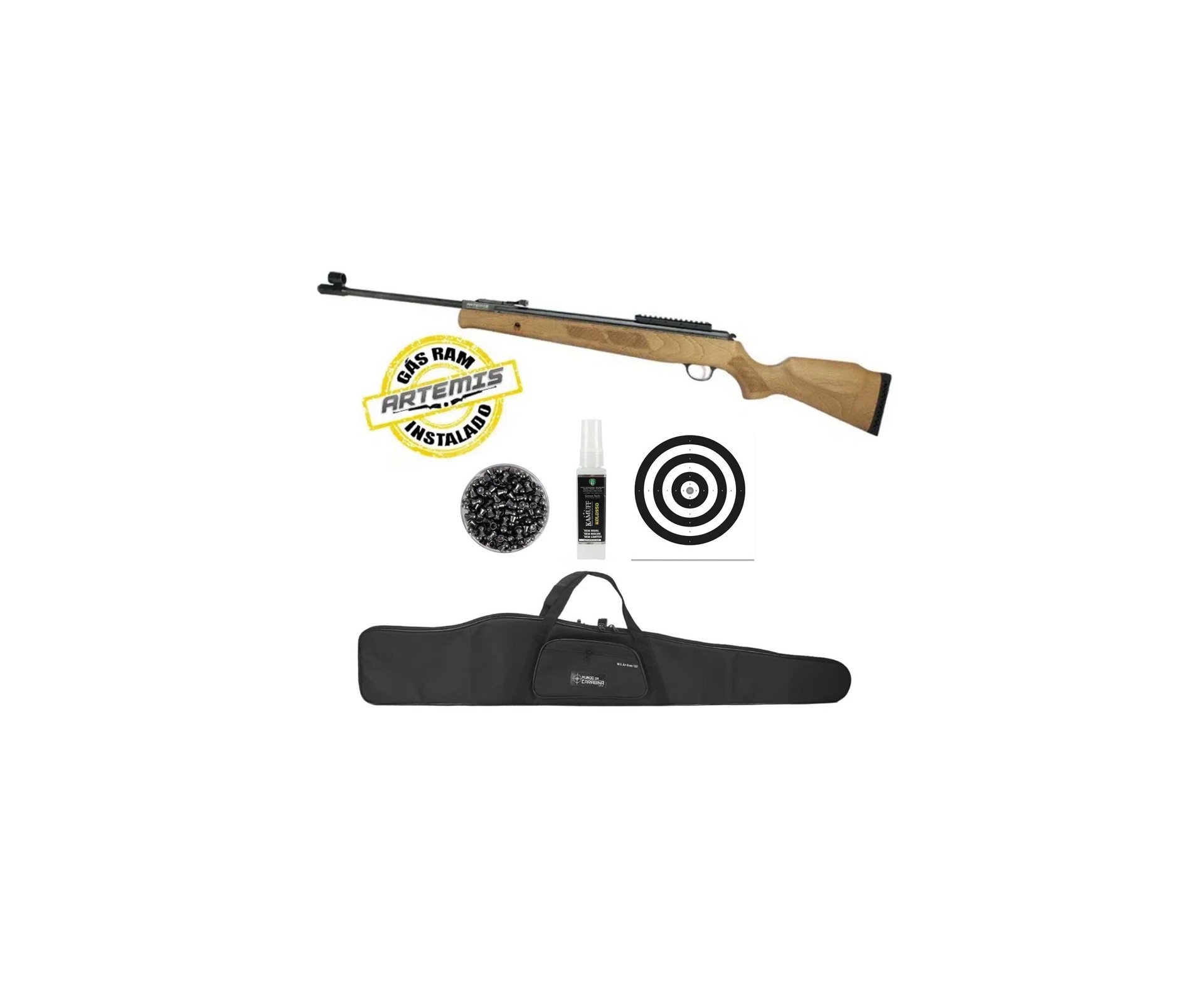 Carabina de Pressão Falcon GR1600W Nitro 6mm GR 90kg Artemis FXR + Chumbinho + Capa + Alvos + Kamuff