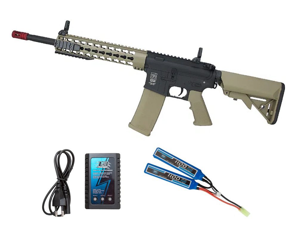 Rifle de Airsoft AEG M4 SA-F02 Half Tan Flex Key MOD 10"- Specna Arms + Bateria 7.4 + Carregador