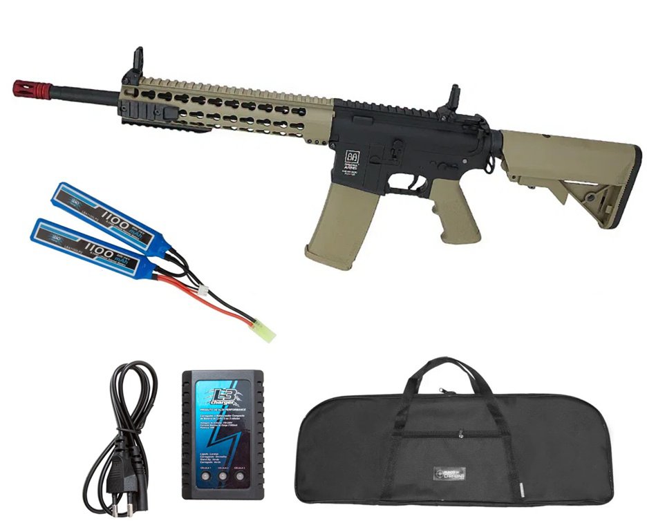 Rifle de Airsoft AEG M4 SA-F02 Half Tan Flex Key MOD 10"- Specna Arms + Bateria 7.4 + Carregador + Capa