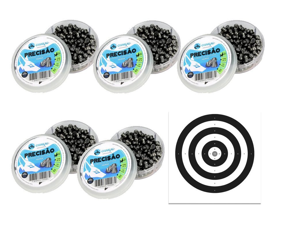 Kit 5 Cx Chumbinho Precisão 5,5 - 125 Unds - Chakal + Alvos