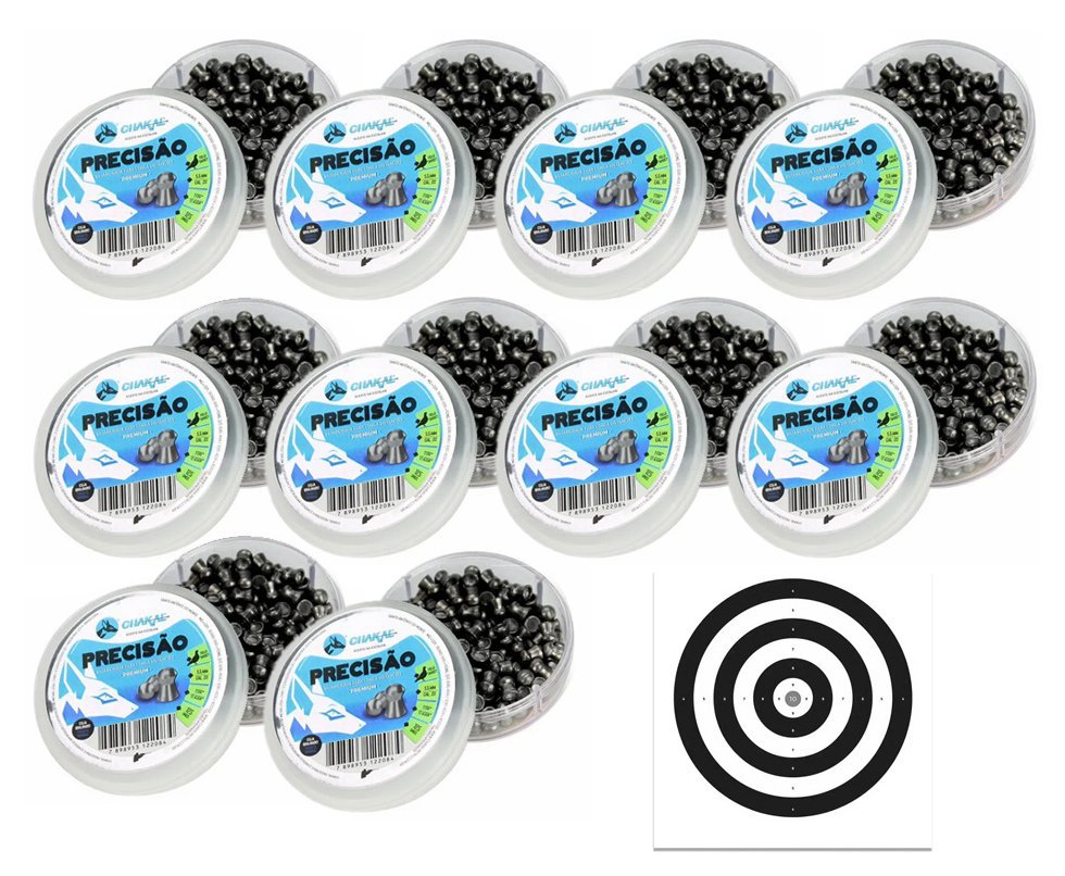 Kit 10 Cx Chumbinho Precisão 5,5 - 125 Unds - Chakal + Alvos