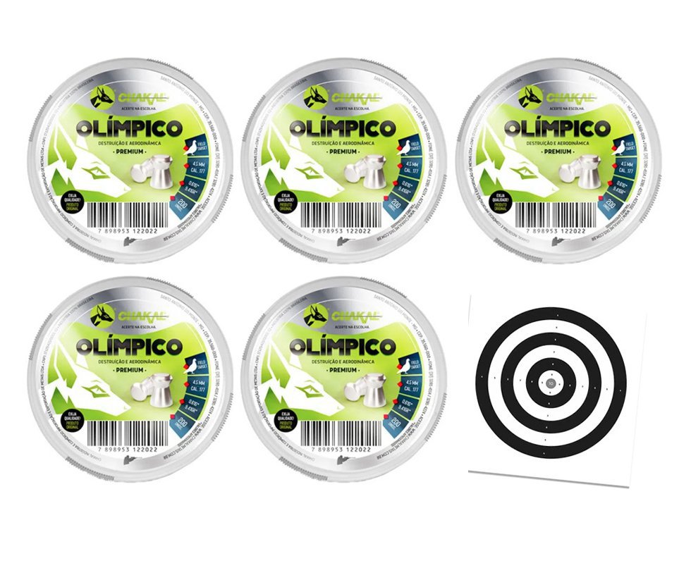 Kit 5 Cx Chumbo Olímpico 4,5 - 200 Unds - Chakal + Alvos