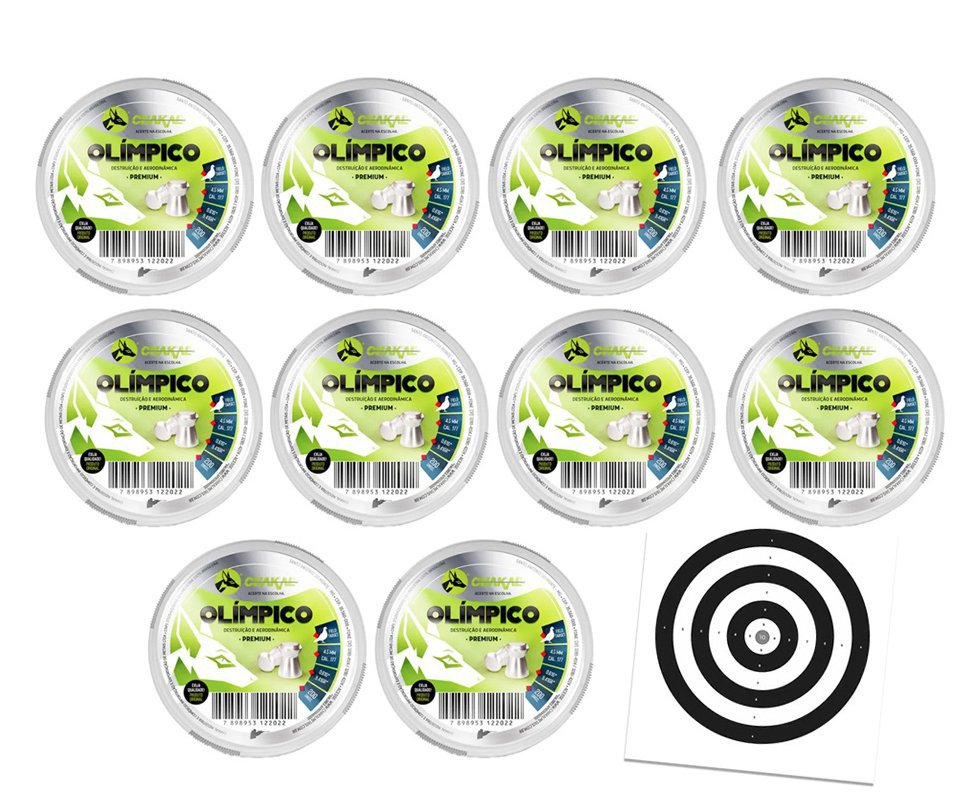 Kit 10 Cx Chumbo Olímpico 4,5 - 200 Unds - Chakal + Alvos