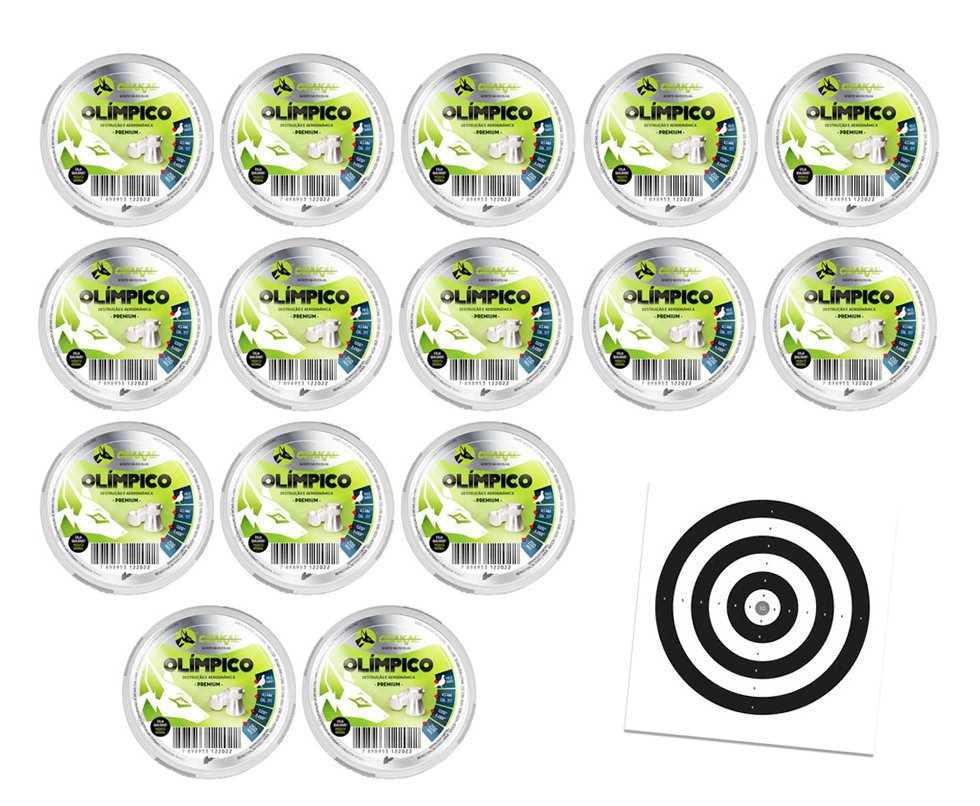Kit 15 Cx Chumbo Olímpico 4,5 - 200 Unds - Chakal + Alvos