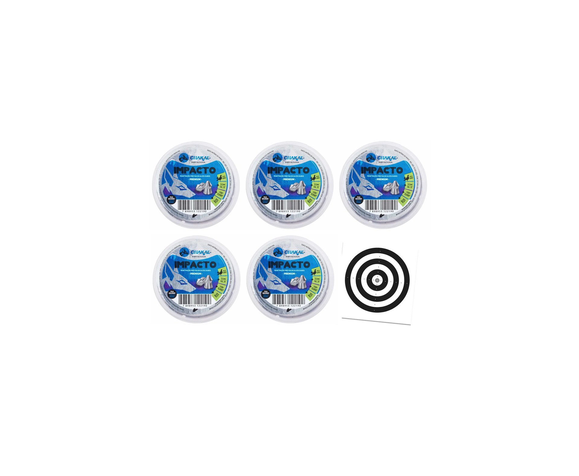 Kit 5 Cx de Chumbos Impacto 5,5 - 125 unds - Chakal + Alvos