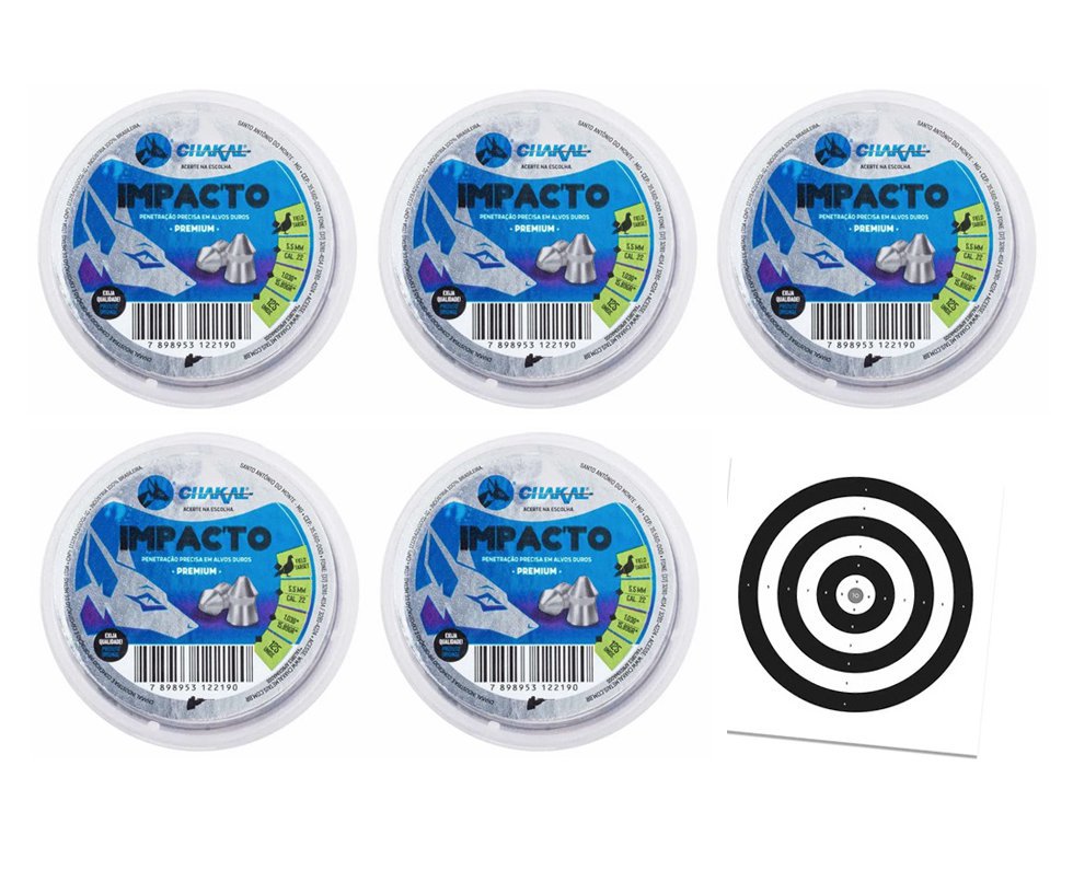 Kit 5 Cx de Chumbos Impacto 5,5 - 125 unds - Chakal + Alvos