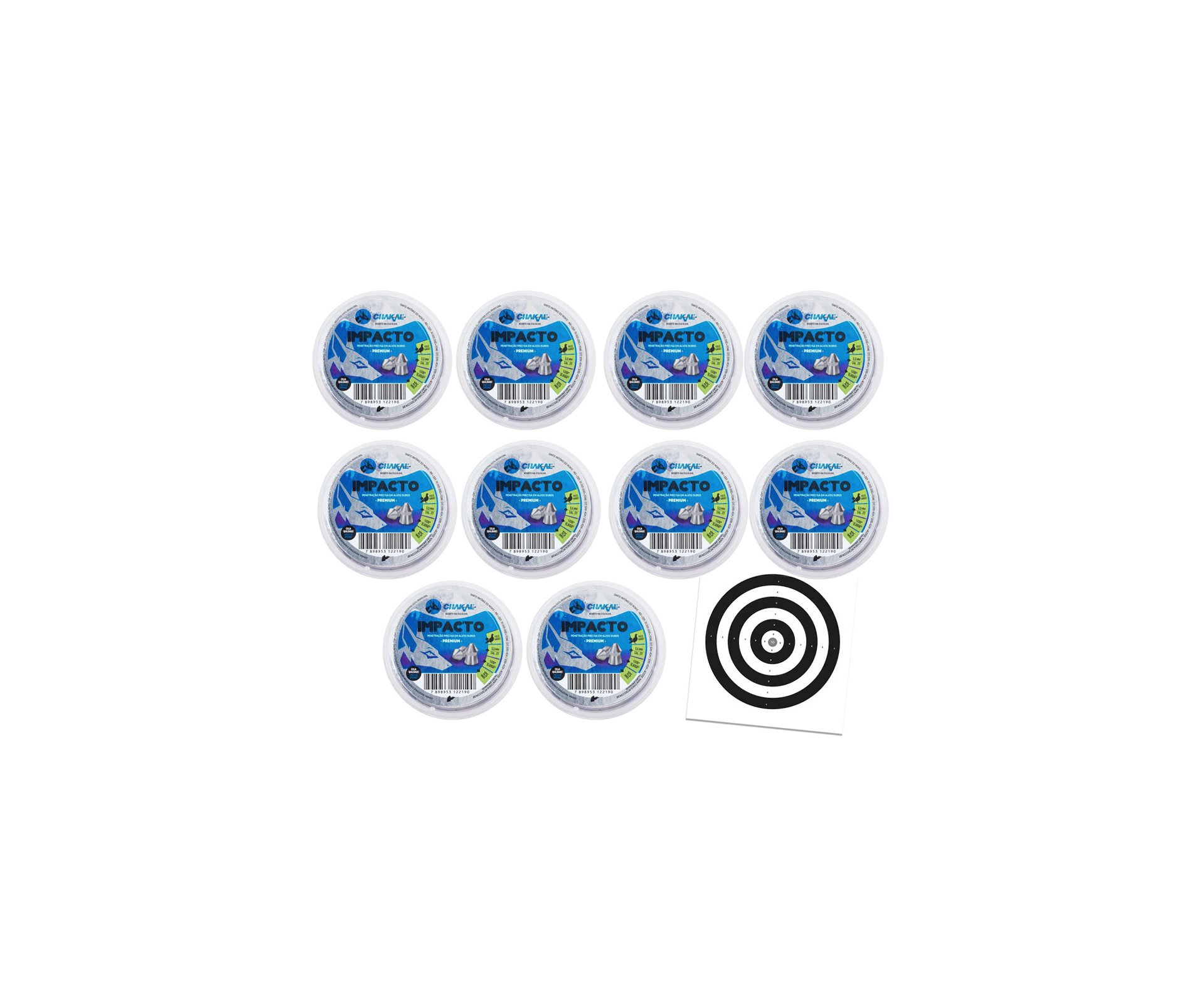 Kit 10 Cx de Chumbos Impacto 5,5 - 125 unds - Chakal + Alvos