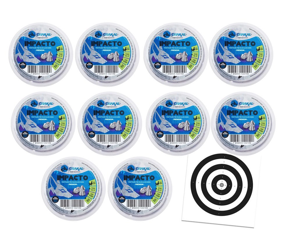 Kit 10 Cx de Chumbos Impacto 5,5 - 125 unds - Chakal + Alvos