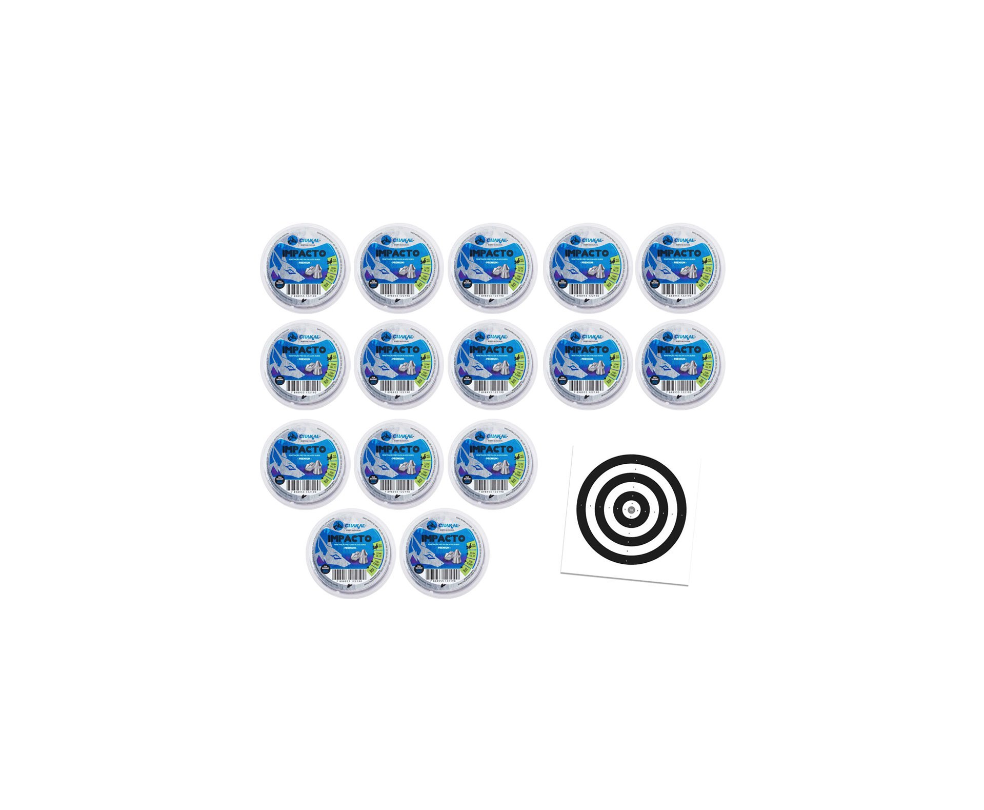 Kit 15 Cx de Chumbos Impacto 5,5 - 125 unds - Chakal + Alvos