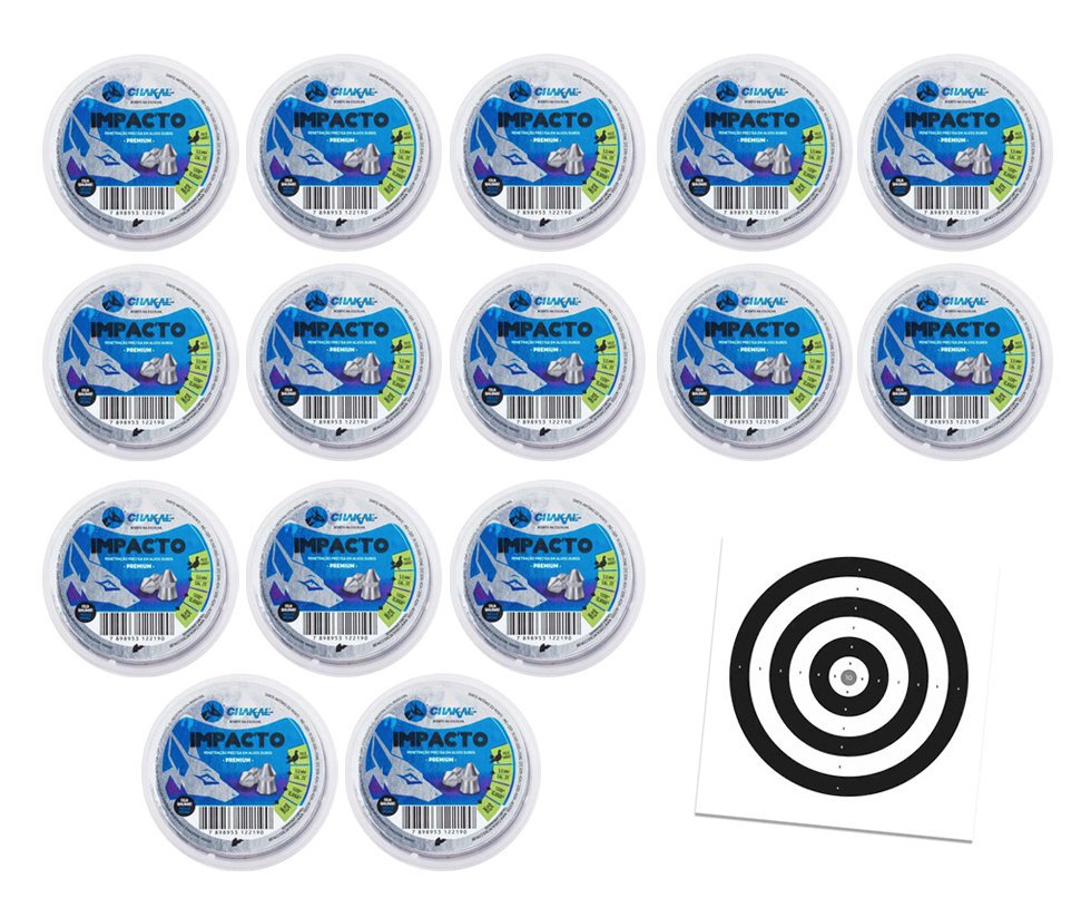 Kit 15 Cx de Chumbos Impacto 5,5 - 125 unds - Chakal + Alvos