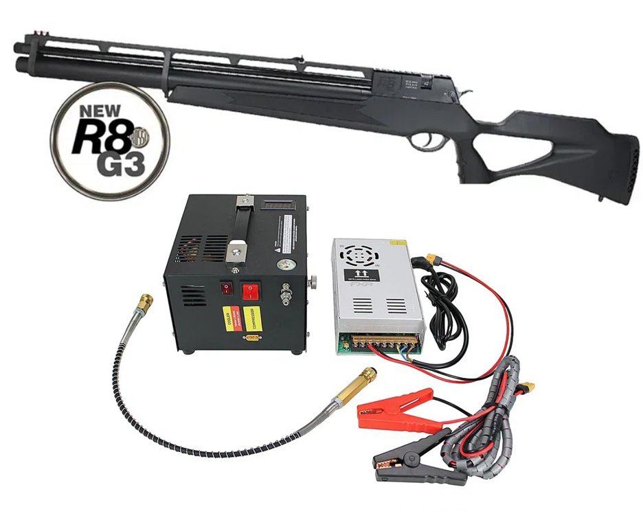 Carabina PCP Rossi R8 G3 Black STD 6.35 + Compressor Portátil Trivolt Compact FXR