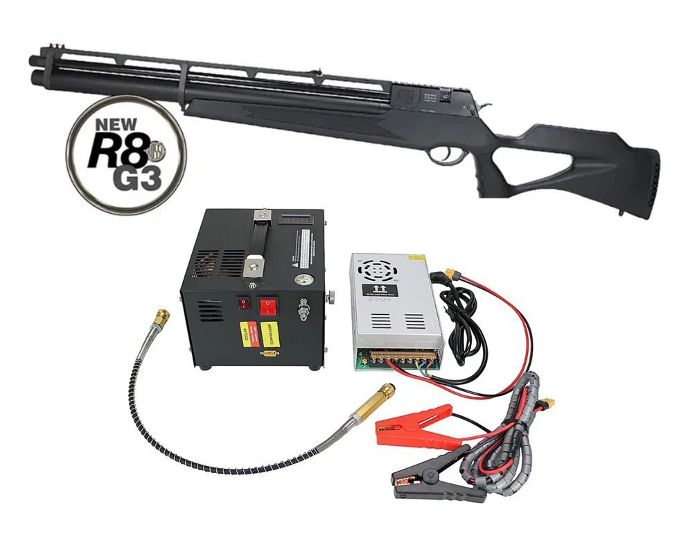 Carabina PCP Rossi R8 G3 Black STD 6.35 + Compressor Portátil Trivolt Compact FXR