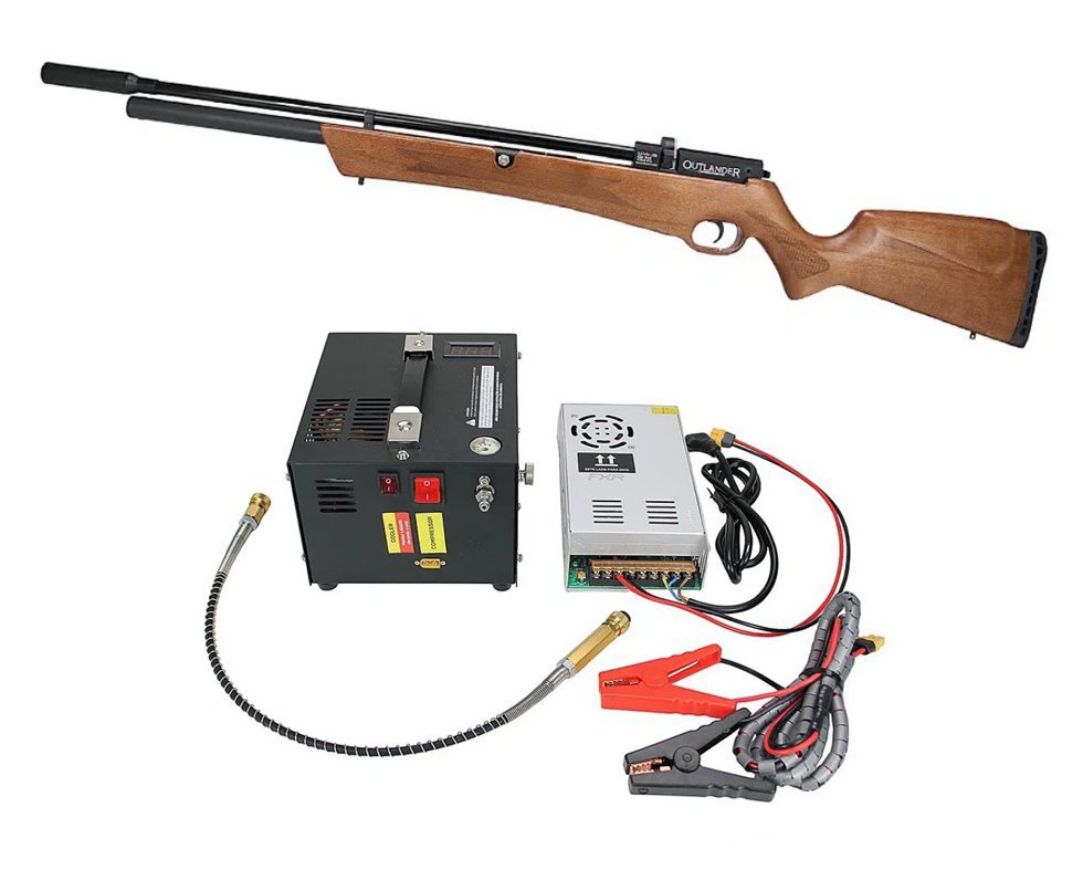 Carabina PCP Rossi Outlander VR Madeira 5.5 + Compressor Portátil Trivolt Compact FXR