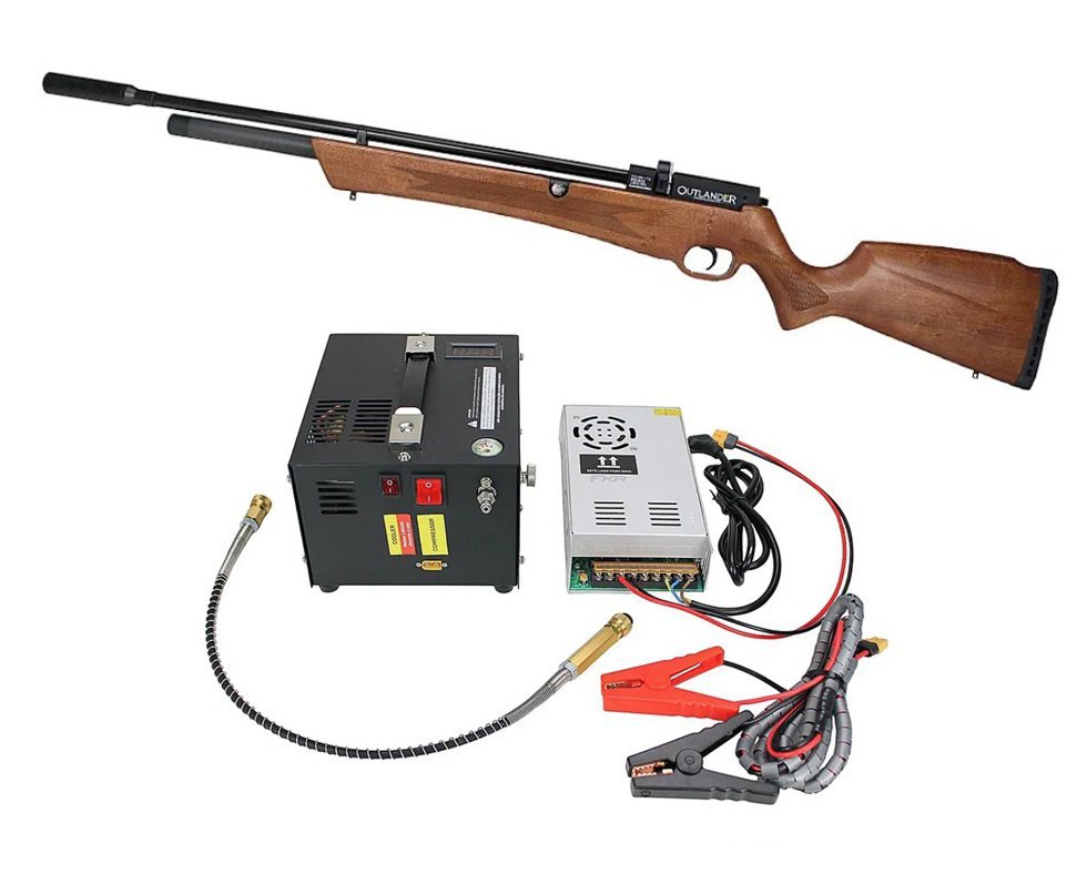 Carabina de Pressão PCP Rossi Outlander Madeira 5,5 + Compressor Portátil Trivolt Compact FXR