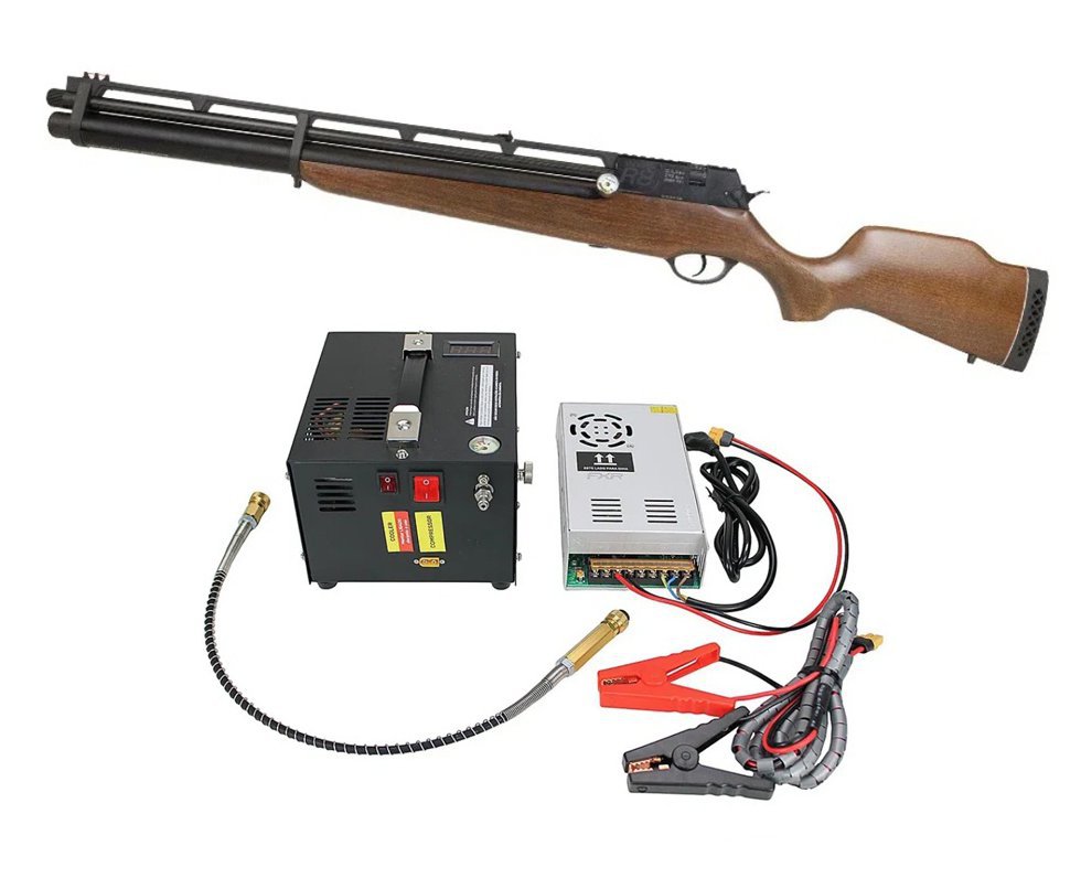 Carabina de Pressão PCP Rossi R8 VR G4 Madeira 5,5 + Compressor Portátil Trivolt Compact FXR