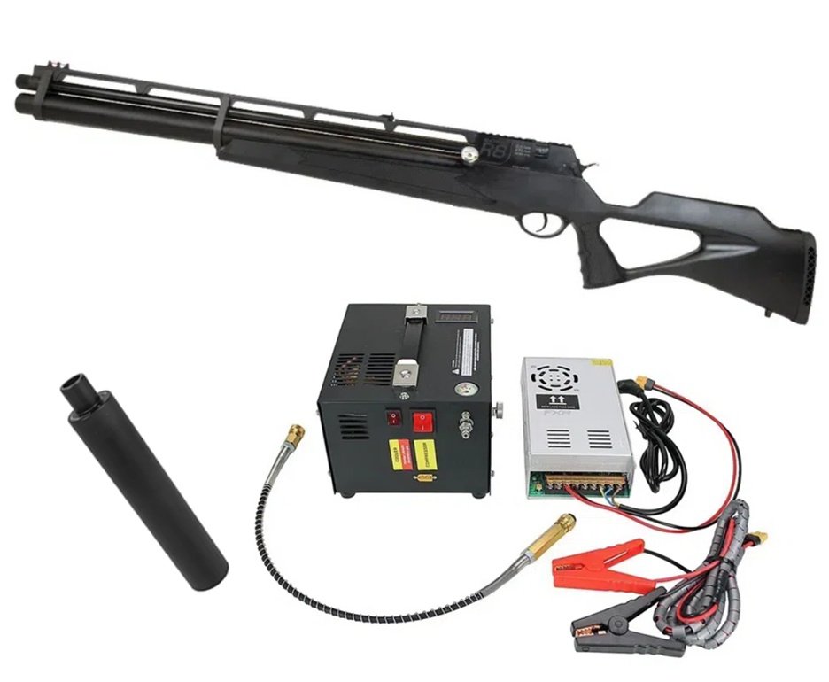 Carabina de Pressão PCP Rossi R8 VR G4 Black 5,5 + Compressor Portátil Trivolt Compact FXR